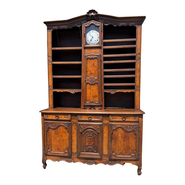 Antique 18th C French Country Walnut Vaisellier Clock Buffet Hutch For Sale