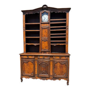 Antique 18th C French Country Walnut Vaisellier Clock Buffet Hutch
