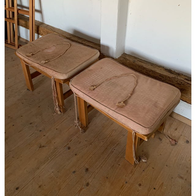 One with Viennese braid, one with a fabric cover. Support padding available, but to be restored.