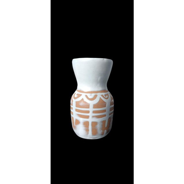 Roger Capron (1922-2006) in Vallauris, white glazed ceramic vase with geometric graphic decoration made in reserve...