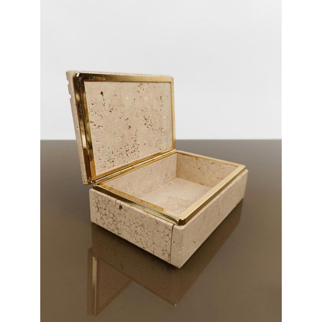 Gold Rectangular Carved Travertine Box in the style of Fratelli Mannelli, Italy, 1970s For Sale - Image 8 of 16