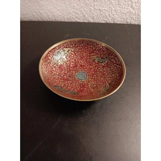 Folk Art Vintage Judaica Art Brass Enamel Trinket Holder For Sale - Image 3 of 4