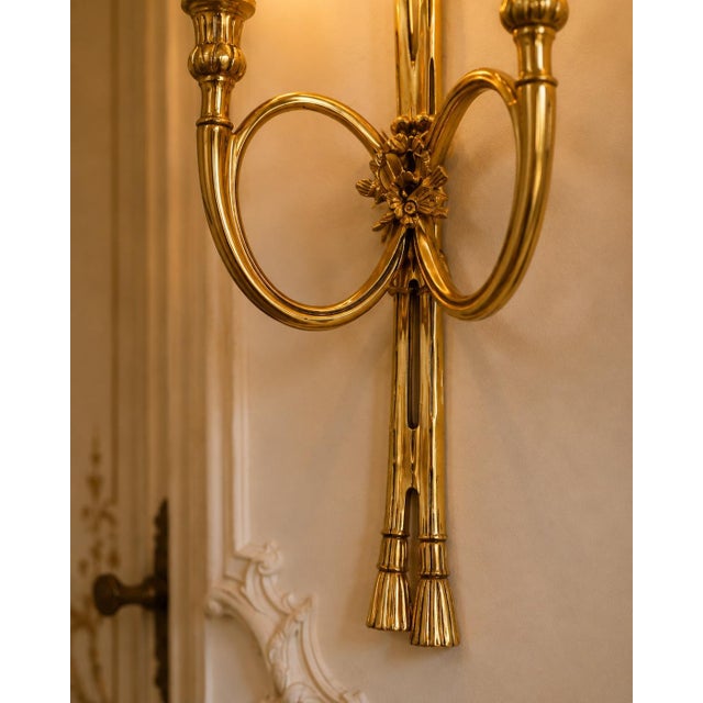 Late 20th Century Late20C French Maker Louis XVI Gilt Bronze Sconces Wall Lamps-Pair For Sale - Image 5 of 18