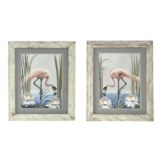 Pair of Vintage Flamingo Paintings For Sale