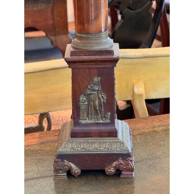 Wood 1920s Mahogany Column Lamp With Bronze Mounts For Sale - Image 7 of 10