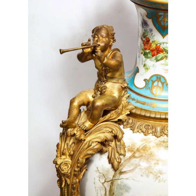 Mid 19th Century Palatial French Ormolu-Mounted Sevres Porcelain Hand-Painted Vase and Cover For Sale - Image 17 of 18