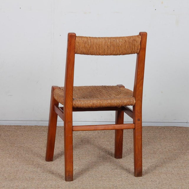 Vintage French Straw-Seated Chairs in Elm, 1950, Set of 6 For Sale - Image 9 of 11