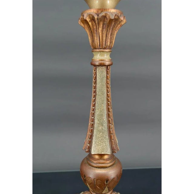 Brown French Art Deco Lamp in Green Painted Wood and Copper Patina, 1920 For Sale - Image 8 of 10