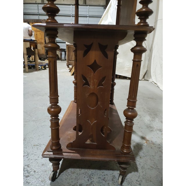 Antique Victorian Walnut Sheet Music Cabinet / Record Cabinet With Patterned Glass Doors, Circa 1880 For Sale - Image 11 of 13