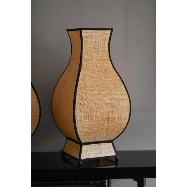 Metal Large Vintage Pagoda Straw Lamps, Set of 2 For Sale - Image 7 of 8