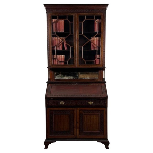 Antique Early 20th Century English Chippendale Revival Bureau For Sale - Image 15 of 15
