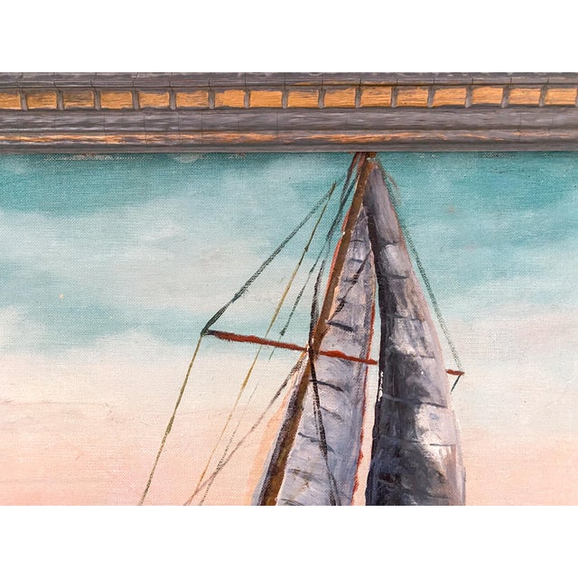 Framed Sailboat Painting Early 20th Century With Sailor in Waves Storm Scene Nautical For Sale - Image 4 of 7