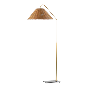 Mitzi Lauren 1-Light Floor Lamp with Rattan Shade, Aged Brass/Textured Black Combo
