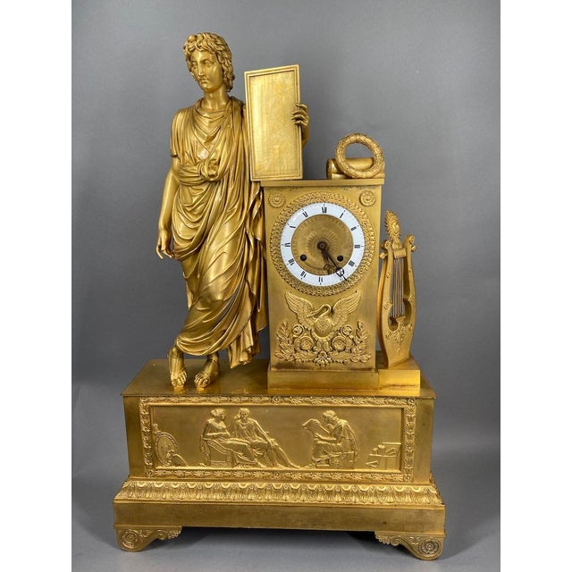1810 French Empire Bronze Ormolu Mantel Clock 1pc For Sale - Image 6 of 14