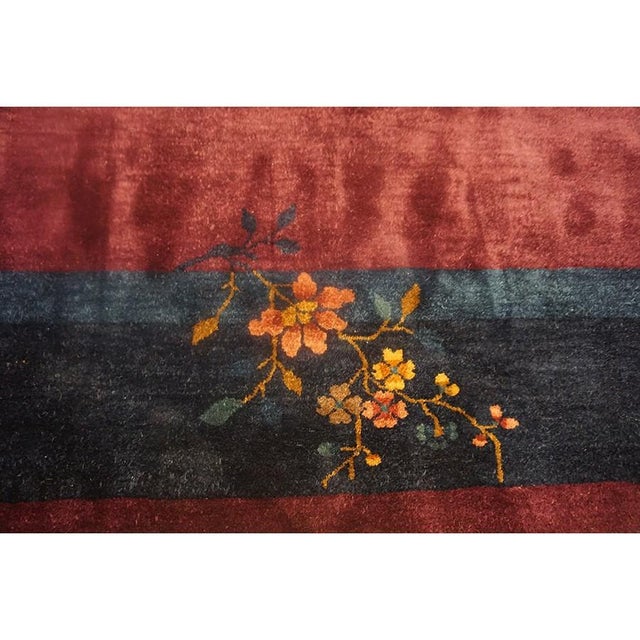 Art Deco 1920s Red Wine Field Oriental Floral Antique Chinese Art Deco Room Size Rug For Sale - Image 3 of 9