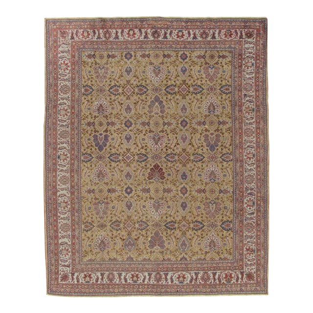 Antique Persian Sultanabad Carpet Handmade Soft Yellow Ground All Over Design For Sale