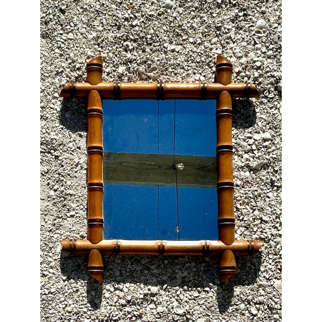 Mid-Century Modern Vintage Boho Carved Bamboo Mirror For Sale - Image 3 of 12