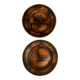 Mid 20th Century Large Hand-Painted Mexican Artisan Folk Art Clay Wall Plates by R. Galvan, Signed Southwestern Bohemian For Sale