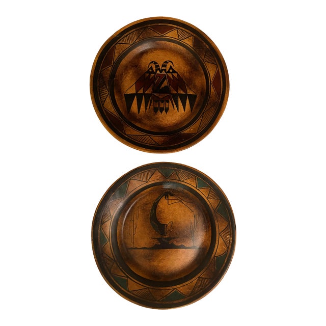 Mid 20th Century Large Hand-Painted Mexican Artisan Folk Art Clay Wall Plates by R. Galvan, Signed Southwestern Bohemian For Sale