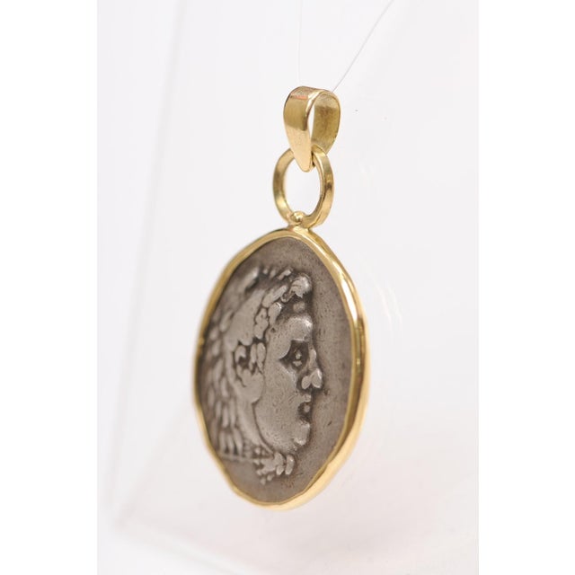 Silver 15th Century & Earlier Tetradrachm Pendant of Hercules & Zeus w18K For Sale - Image 8 of 11