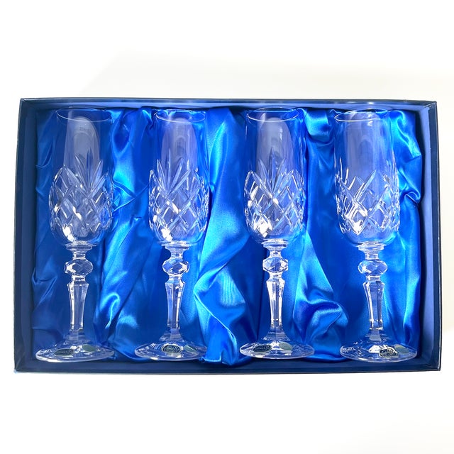 Vintage Crystal Champagne Flutes from Bohemia, 1990s, Set of 4 For Sale - Image 6 of 14