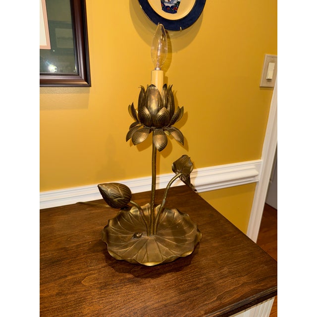 This 1960's brass Lotus flower and lily pad with snail desk or table lamp by French maker Feldman Lighting Co. This is...