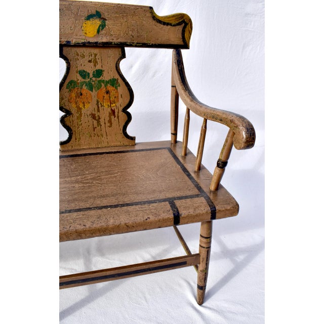 American Mid-19th Century American Folk Art Hand Painted Bench, Poplar & Pine For Sale - Image 3 of 12