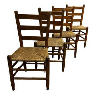 Set of Four Antique Wooden Ladder Back Chairs For Sale