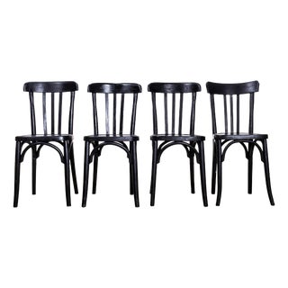 Tall Dark Oak Bentwood Dining Chairs, 1940s, Set of 4 For Sale