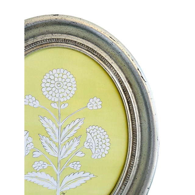 Contemporary Large Hand-Painted Green & White Abstract Floral Motif Painting, Framed For Sale - Image 3 of 5