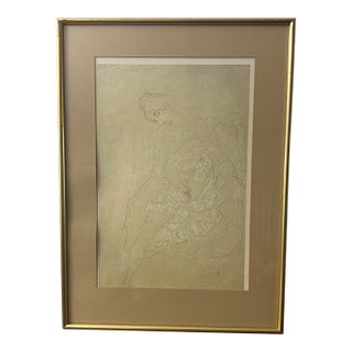 1960s Print of Pencil Drawing in Colours of Gustav Klimt 1910 Reclining Figure For Sale