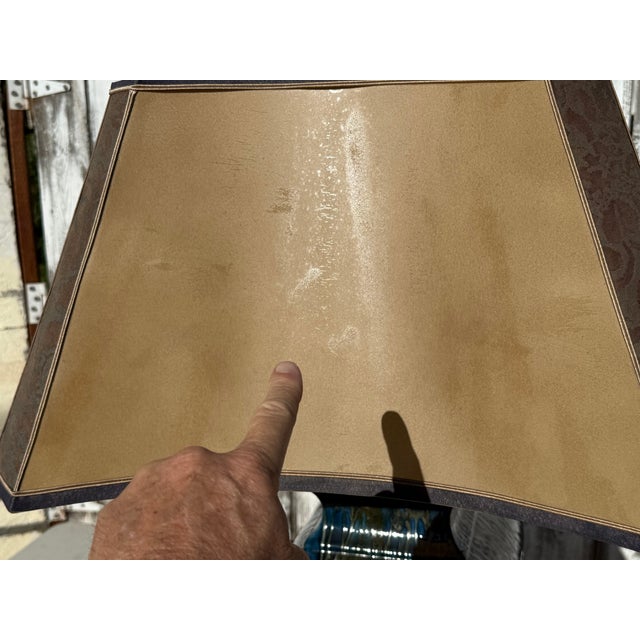 1940s Monumental Square Hollywood Regency Blue Multicolor Large Lamp Style After Fortuny & Parchment Shade For Sale In San Diego - Image 6 of 18