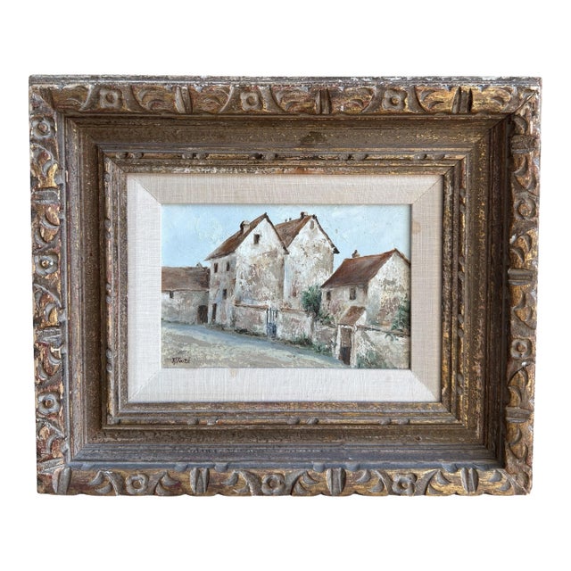 Antique French Village Oil Painting by R. Touzé For Sale