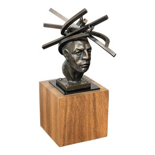 Theodore Gall "Thinking Man" Bronze Sculpture on Wood Pedestal For Sale