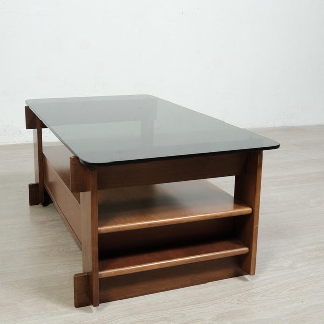 Wood Mid-Century Wood and Smoked Glass Coffee Table, Italy, 1960s For Sale - Image 7 of 11