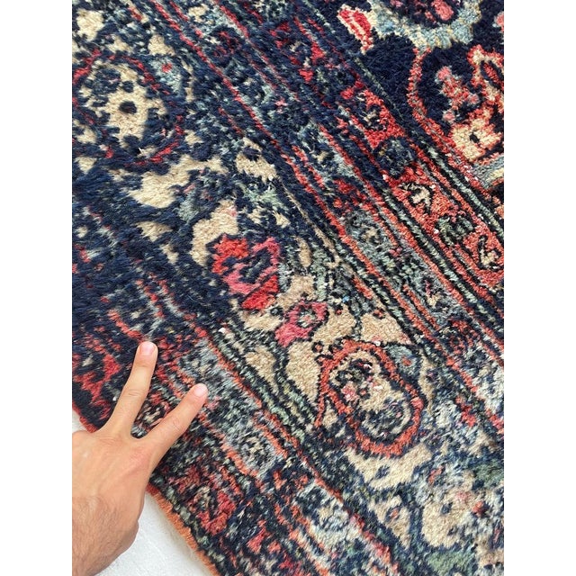 Pink Cotton-Candy Hydrangea with Protective Evil Eye Antique Bibikkibad Rug 8.7 x 11.9 For Sale - Image 8 of 14