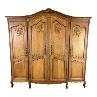 Vintage French Louis XVI Style Oak 4-Door Armoire For Sale