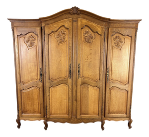 Vintage French Louis XVI Style Oak 4-Door Armoire