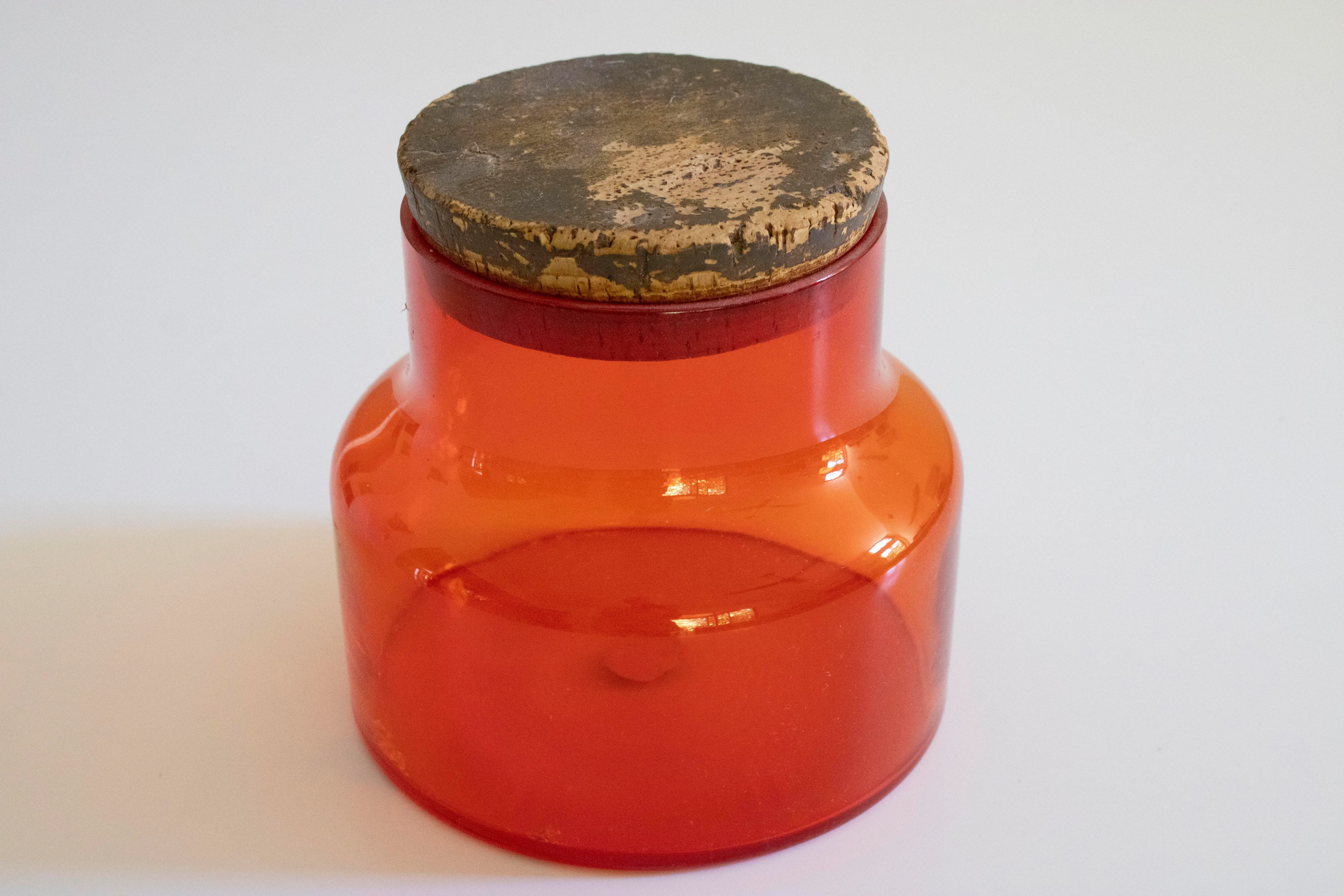 Vintage Japanese 60s Takashi Orange Glass Canister With Cork Lid