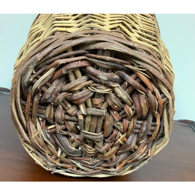 Brown Antique Large Two-Tone European Rattan / Wicker Demijohn for British Colonial, Rustic European, and Nautical Decor For Sale - Image 8 of 8