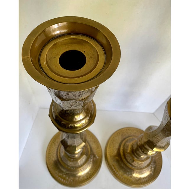 Vintage Pair of Tall Etched Brass Indian Candle Holders Chairish
