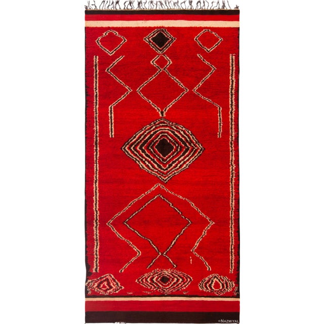 Beautiful Bold Red Vintage Moroccan Gallery Size Tribal Rug, Country of origin: Morocco, Circa date: Vintage