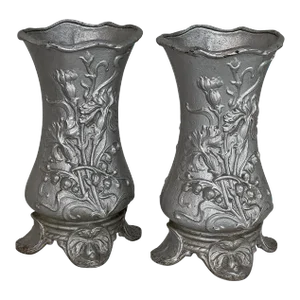 Pair Art Nouveau Cast Iron Painted Jardinieres ~ Urns