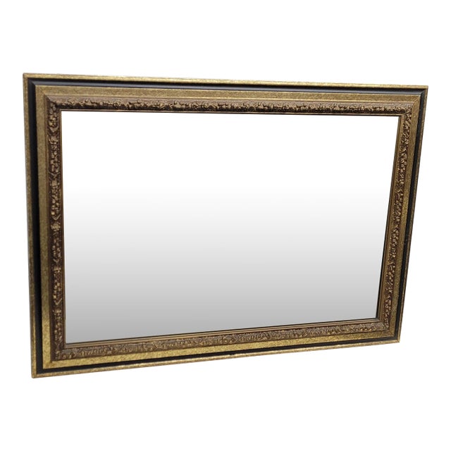 Vintage French Black Giltwood Wall Hanging Mirror For Sale