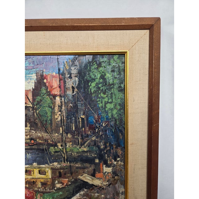 Mid-Century John F. Helm (B. 1900-1972) Harbor Scene Oil Painting on Canvas For Sale - Image 4 of 10