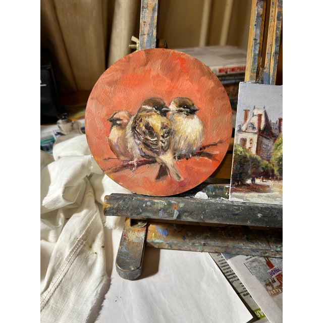 2020s Original Sparrow Oil Painting Framed, Miniature Bird Art by Valeriya Serova For Sale - Image 5 of 11