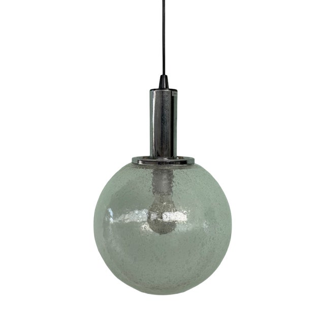 Vintage Industrial Italian Pendant Light in Pulegoso Glass Sphere, 1960s For Sale