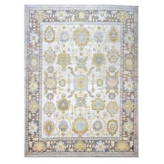 21st Century Turkish Oushak Wool 11x14 Ash Brown, Buff & Khaki Handmade Area Rug #1144080 For Sale