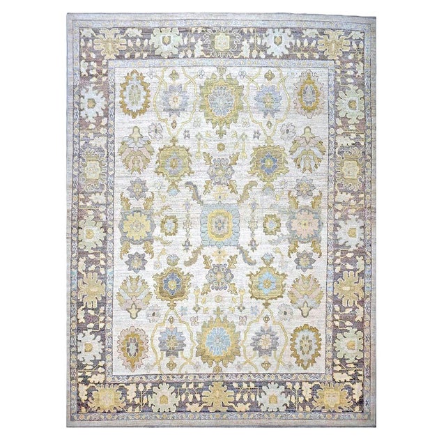 21st Century Turkish Oushak Wool 11x14 Ash Brown, Buff & Khaki Handmade Area Rug #1144080 For Sale