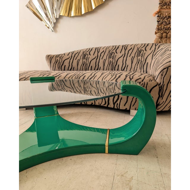 Large Vintage Postmodern American Green Lacquer and Gold Coffee Table in the style of Karl Springer, 1980s For Sale - Image 12 of 16